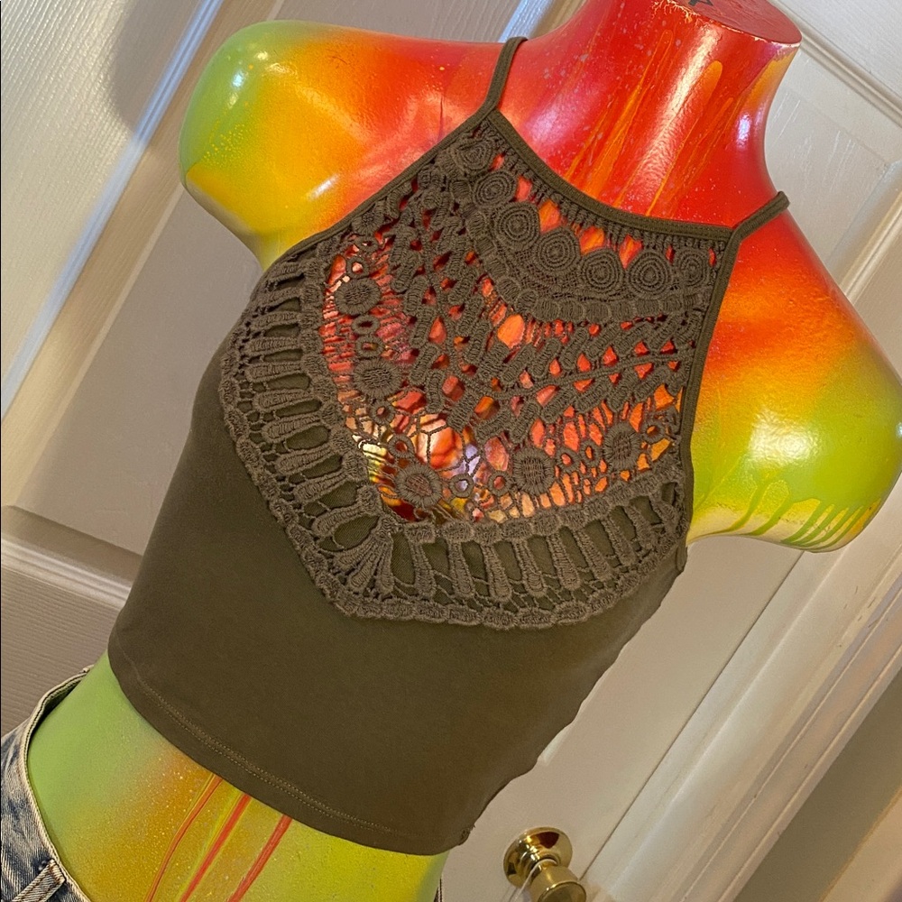 Charlotte Russe Olive Lace Crochet Crop Top